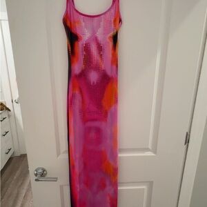 Vibrant Pink and Orange Maxi Dress